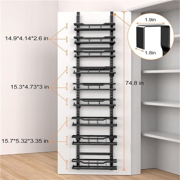 Over Door Pantry Organizer 9 Tier Adjustable Storage Rack Kitchen Bathroom Laund - Picture 2 of 7